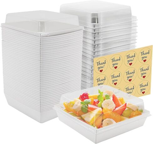 50 Pack Small Paper Charcuterie Boxes with Clear Lids, Dessert Boxes Square Disposable Paper Bakery Boxes to Go Food Containers for Desserts, Sandwich, Cookie, Sushi, Cake Slice and Strawberries in Kuwait