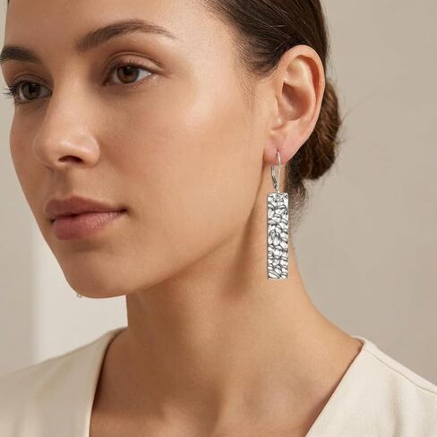 Silver Bar Dangle Earrings for Women, Lightweight Hypoallergenic Leverback Drop Earrings, Fashion Geometric Jewelry Gift for Her in Saudi Arabia