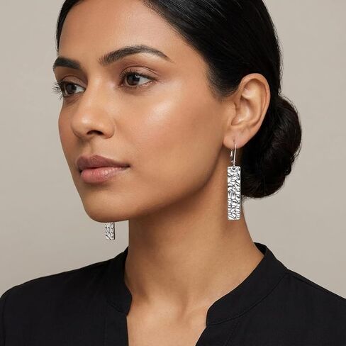 Silver Bar Dangle Earrings for Women, Lightweight Hypoallergenic Leverback Drop Earrings, Fashion Geometric Jewelry Gift for Her in Saudi Arabia