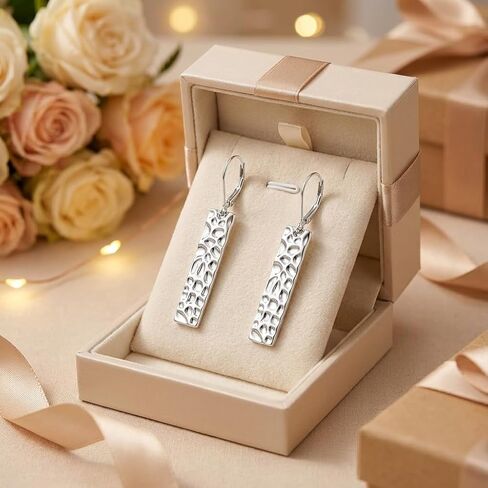 Silver Bar Dangle Earrings for Women, Lightweight Hypoallergenic Leverback Drop Earrings, Fashion Geometric Jewelry Gift for Her in Saudi Arabia