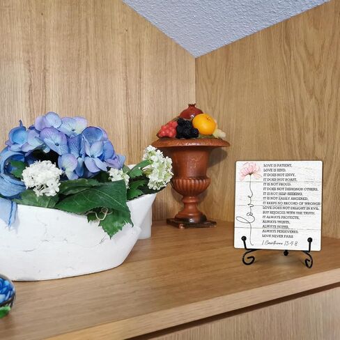 5’’ Love Is Patient Love Is Kind Wooden Plaque With 1 Metal Support - Christian Gifts Religious Wood Sign - Christian Home Desk Decor Gifts Bible Verse Tabletop Decor For Home Office Shelf-A09 in Saudi Arabia