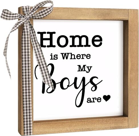Home is Where My Boys are Sign, 6×6 Inch Wood Framed Mothers Day Gifts for Mom, Rustic Family Quote Decor Home Table Desk Shelf Living Room in Kuwait