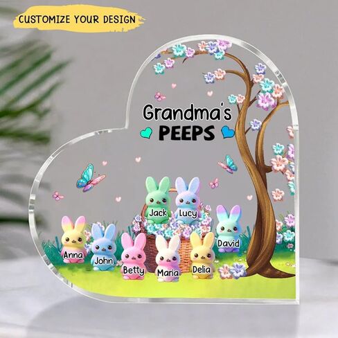 Custom Heart Shaped Acrylic Grandma Easter Decor, Bunnys & Eggs Day House Decor for Moms, Grandmas, Nanas in Kuwait