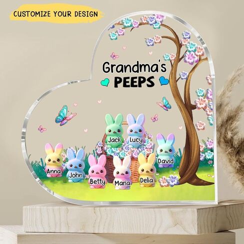 Custom Heart Shaped Acrylic Grandma Easter Decor, Bunnys & Eggs Day House Decor for Moms, Grandmas, Nanas in Kuwait