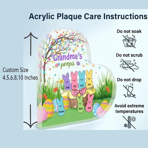 Custom Heart Shaped Acrylic Grandma Easter Decor, Bunnys & Eggs Day House Decor for Moms, Grandmas, Nanas in Kuwait