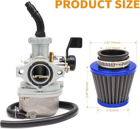 PZ22 Carburetor 22mm Carb 38mm Air Filter Throttle Cable Grip Kit for 110cc 125cc ATV Pit Dirt Bike Coolster Mountopz SSR TaoTao DB14 DB24 Apollo Chinese Quad Parts (Blue) in Saudi Arabia