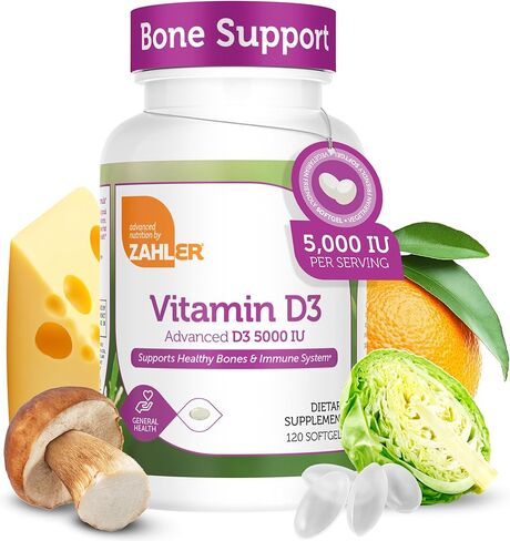 Zahler - Advanced Vitamin D3 5000 IU Softgels (250 Count) Kosher Vegetarian Friendly Vitamin D for Immune Support, Bone, Teeth & Muscle Health - Daily D3 Vitamin Supplement for Adults - Easy Swallow V in Kuwait