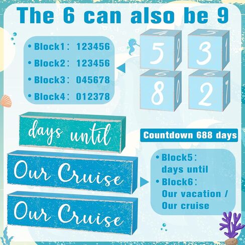 6 Pcs Wooden Countdown Calendar Blocks Reversible Countdown Calendar Ocean Calendar Blocks to Anniversary Decor Birthday Party for Home Desk Shelf Gallery Table Decor in Saudi Arabia