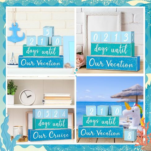 6 Pcs Wooden Countdown Calendar Blocks Reversible Countdown Calendar Ocean Calendar Blocks to Anniversary Decor Birthday Party for Home Desk Shelf Gallery Table Decor in Saudi Arabia