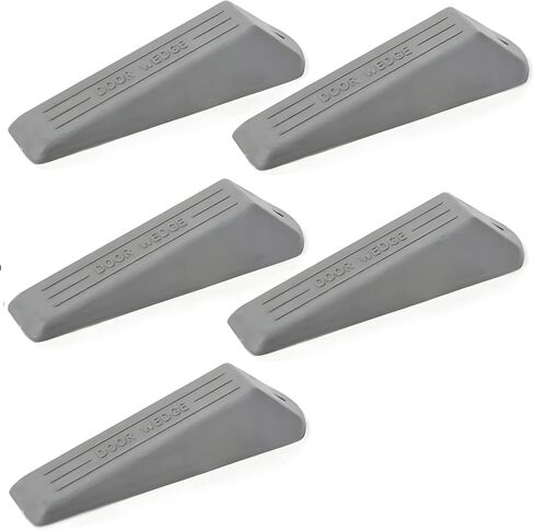 Door Stoppers for Bottom of Door, 5 Pack Heavy Duty Premium Rubber Door Draft Stopper Wedge, Non-Slip Sturdy Stackable Door Stop for Carpets, Tiles, Concrete, Wood Floors, Commercial & Home Use (Grey) in Kuwait