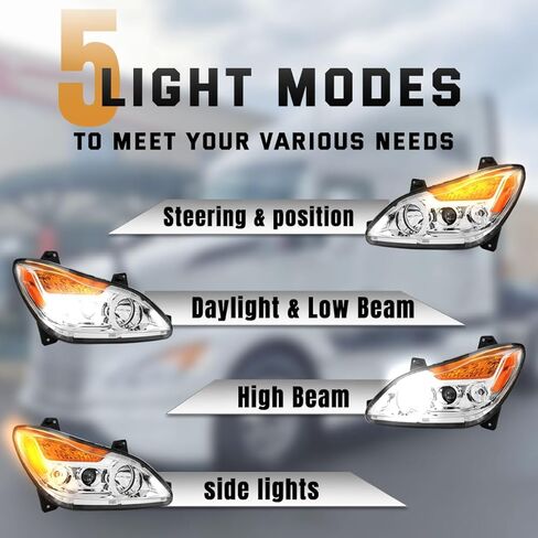Chrome Kenworth T680 Headlights 2022 2023 2024 Replacement Right Passenger Side [Included All Bulbs] DOT SAE Approved Headlights Assembly (Right Passenger Side) in Saudi Arabia