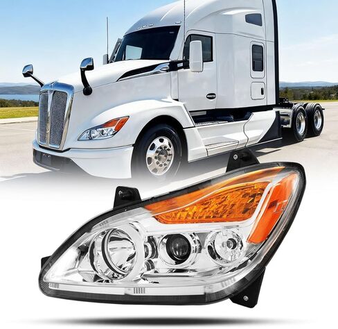 Chrome Kenworth T680 Headlights 2022 2023 2024 Replacement Right Passenger Side [Included All Bulbs] DOT SAE Approved Headlights Assembly (Right Passenger Side) in Kuwait