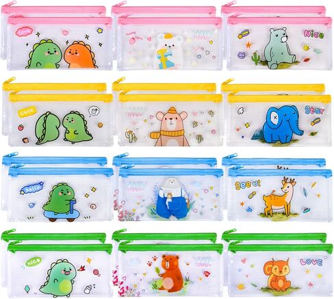 36 Pcs Back to School Gifts Cartoon Mesh Pencil Pouch Bags Plastic Zipper Pouch 8×4 Inch for Classroom Organization School Office Supplies (36) in Kuwait