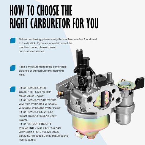 GX160 Carburetor for Honda GX120 GX160 GX200 5.5hp 6.5hp Predator 212cc 196cc 224cc Engine Tune Up Kit Water Pump Minibike Gokart Replacement in Kuwait