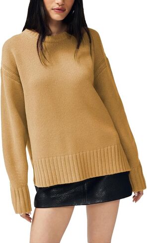 Aigeman Women Oversized Crewneck Chunky Knit Sweater Drapped Shoulder Long Sleeves Fall Pullover Sweaters Top Trendy Outfits in Saudi Arabia