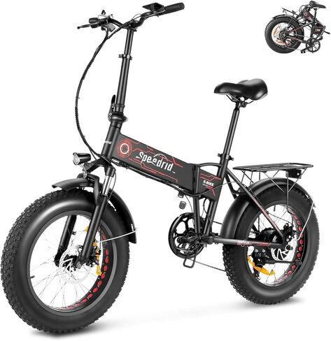 ANCHEER Folding Electric Bike for Adults, Electric Bicycle with 500W Brushless Motor(Peak 800W), 48V/499Wh Hidden Battery, Up to 55 Miles, 20"*4.0 Fat Tire Ebike, 7 Speed Gear in Kuwait