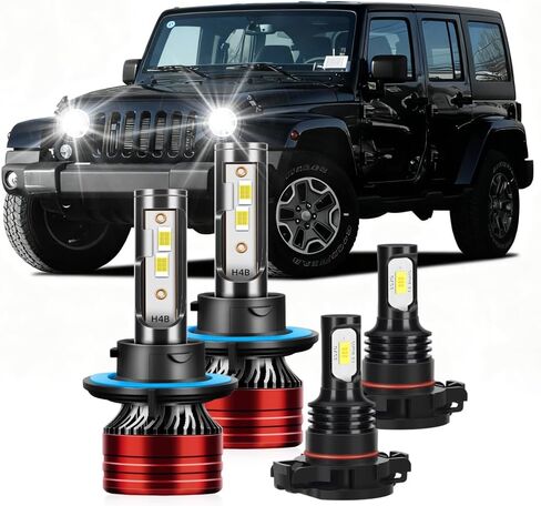 Light Bulbs Compatible for 2010-2022 Jeep Wrangler H13 Low High Beam 5202 Fog Lights Combo Pack 800% Brightness with Cooling Fan Plug N Play Pack of 4 in Kuwait
