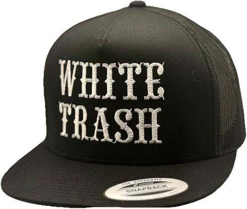 White Trash Embroidered Snapback Trucker Hat, Black Mesh, Adjustable Fit in Saudi Arabia