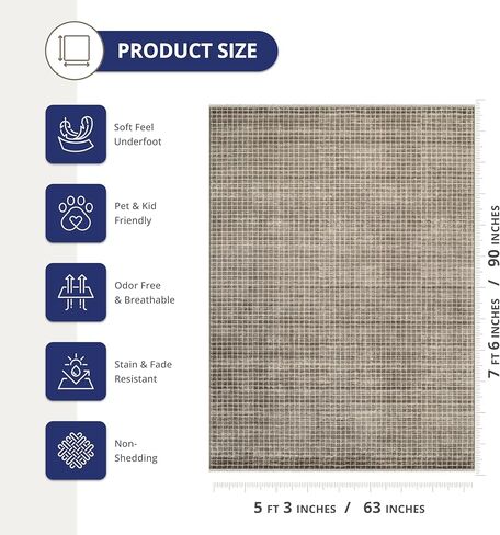 Abani Austin Collection Brown Area Rug - 5' x 8' - Micro Grid Pattern, Non-Shedding - Easy to Clean, Durable for Living Rooms, Dining Rooms & Bedrooms, Pet & Kid Friendly in Kuwait