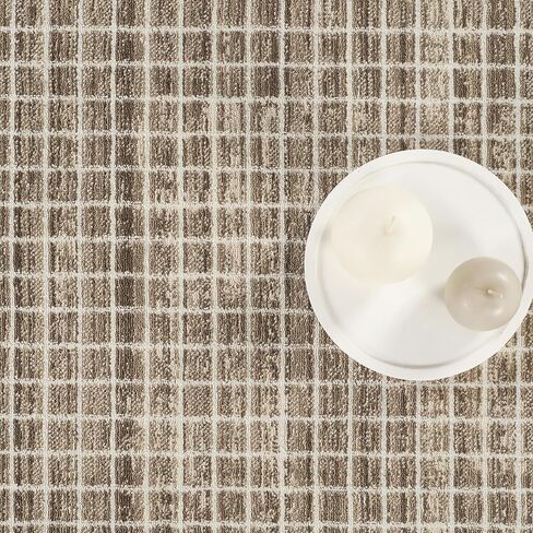 Abani Austin Collection Brown Area Rug - 5' x 8' - Micro Grid Pattern, Non-Shedding - Easy to Clean, Durable for Living Rooms, Dining Rooms & Bedrooms, Pet & Kid Friendly in Kuwait