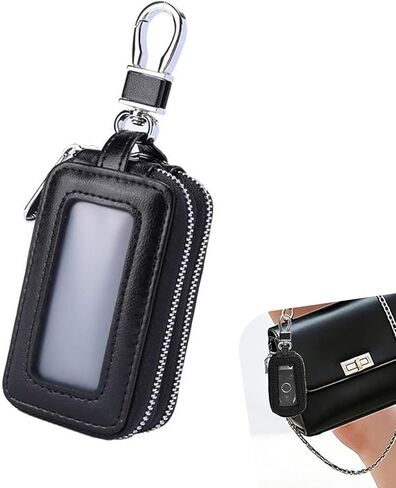 1 PCS Car Key Fob Case, Leather Zipper Key Fob Holder with Metal Hook, Anti-Scratch Smart Remote Bag with Transparent Window Protection, Universal for Most Vehicles (Pink) in Kuwait