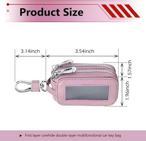 1 PCS Car Key Fob Case, Leather Zipper Key Fob Holder with Metal Hook, Anti-Scratch Smart Remote Bag with Transparent Window Protection, Universal for Most Vehicles (Pink) in Saudi Arabia