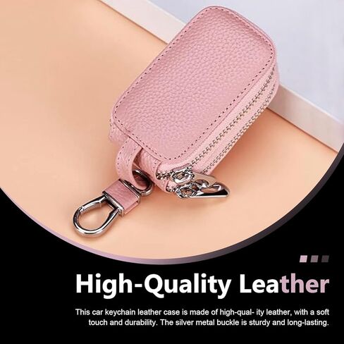 1 PCS Car Key Fob Case, Leather Zipper Key Fob Holder with Metal Hook, Anti-Scratch Smart Remote Bag with Transparent Window Protection, Universal for Most Vehicles (Pink) in Saudi Arabia