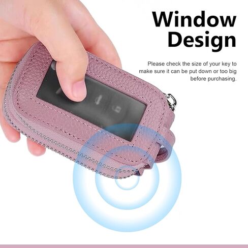 1 PCS Car Key Fob Case, Leather Zipper Key Fob Holder with Metal Hook, Anti-Scratch Smart Remote Bag with Transparent Window Protection, Universal for Most Vehicles (Pink) in Saudi Arabia