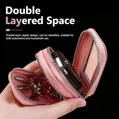 1 PCS Car Key Fob Case, Leather Zipper Key Fob Holder with Metal Hook, Anti-Scratch Smart Remote Bag with Transparent Window Protection, Universal for Most Vehicles (Pink) in Saudi Arabia