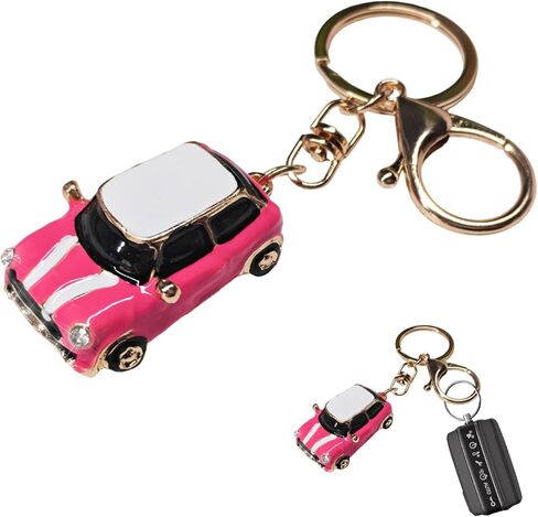 Car Model Rhinestone Keychain, 3D Creative Auto Key Holder with Ring, Mini Metal Car Shape Key Chain for Men Women (Rose Red) in Saudi Arabia