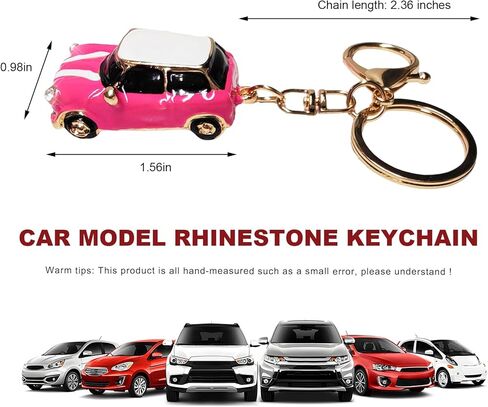 Car Model Rhinestone Keychain, 3D Creative Auto Key Holder with Ring, Mini Metal Car Shape Key Chain for Men Women (Rose Red) in Saudi Arabia