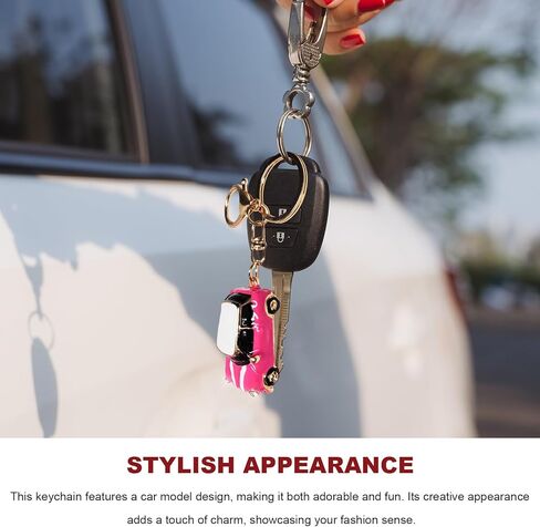 Car Model Rhinestone Keychain, 3D Creative Auto Key Holder with Ring, Mini Metal Car Shape Key Chain for Men Women (Rose Red) in Saudi Arabia