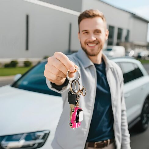 Car Model Rhinestone Keychain, 3D Creative Auto Key Holder with Ring, Mini Metal Car Shape Key Chain for Men Women (Rose Red) in Saudi Arabia
