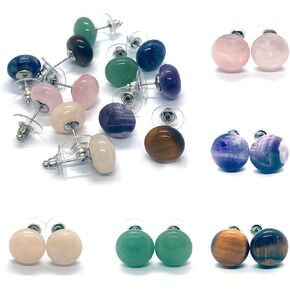 6 أزواج من أقراط الحجر الطبيعي حجر عين النمر اللازورد الأخضر افينتورين أقراط كريستالية مستديرة للشفاء أقراط كروية للنساء in Kuwait