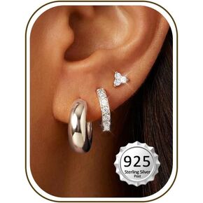 OOOPEL Small Gold Earring Stack Trendy Hypoallergenic 925 Sterling Silver Earrings for Women Non Tarnish 14K Gold Plated Cartilage Stud Hoop Huggie Hoop Earrings Set for Multiple Piercing Jewelry Gift in Kuwait