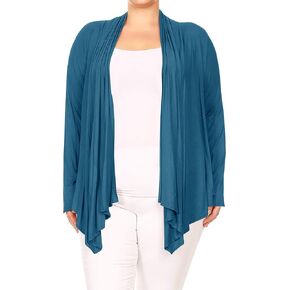 Women's Plus Size Long Sleeves Loose Fit Solid Open Cardigan in Kuwait