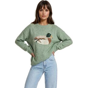 Women's Animal Graphic Knit Sweater - Horse Duck Trout Pullover - Soft Oversized Crewneck Novelty Sweater in Saudi Arabia