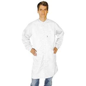 فستان غرفة الأبحاث للبالغين من الجنسين من CLEANPRO مع أساور أكمام مضادة للكهرباء الساكنة وإغلاق بسحاب، أبيض in Kuwait