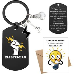 سلسلة مفاتيح هدايا تقدير كهربائي للرجال - سلسلة مفاتيح واحدة منقوشة بصلاة كهربائي ذات مغزى، 3 قلادات، 1 بطاقة تهنئة مع مظروف له هدية صلاة للأصدقاء والزوج كهربائي in Kuwait