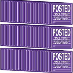 Tandefio 100 Pcs No Trespassing Sign Bulk Metal Private Property Reflective Aluminum Weatherproof Posted Sign No Hunting Fishing Trapping Warn Sign Indoor Outdoor Yard Home Use(Yellow,10 x 7 Inch) in Kuwait