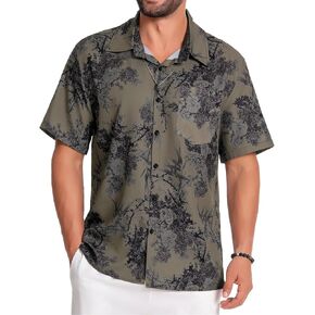 قميص هاواي للرجال بأكمام قصيرة وأزرار سفلية، ملابس صيفية للشاطئ مع جيب in Kuwait