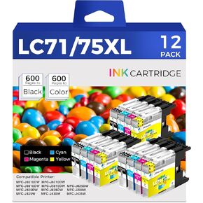 12 عبوة من خراطيش الحبر LC75XL LC79XL LC71XL بديلة لخرطوشة الحبر Brother LC75 LC79 LC71 تستخدم مع MFC-J430W MFC-J6510DW MFC-J6710DW MFC-J6910DW MFC-J280W (3 أسود، 3 سماوي، 3 أرجواني، 3 أصفر) in Kuwait