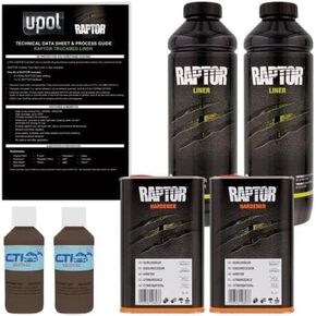 Raptor Truck Bed Liner Kit with Colored Dakota Brown Tint and Spray Gun - 2 Liters - Protective Spray On Paint for Coating Trucks, Tailgates, Vehicle Undercoating - Tintable Bedliner Formula in Kuwait