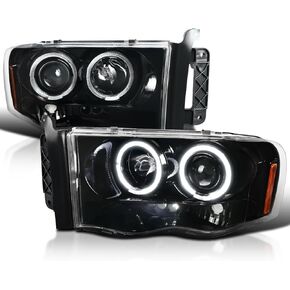SPEC-D TUNING Jet Black Halo Projector Headlights Compatible with 2002-2005 Dodge Ram 1500, 2003-2005 Dodge Ram 2500/3500, Left + Right Pair Headlamps Assembly in Kuwait