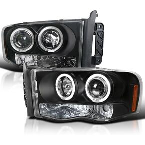 SPEC-D ضبط Jet Black Halo المصابيح الأمامية لجهاز العرض متوافقة مع 2002-2005 دودج رام 1500، 2003-2005 دودج رام 2500/3500، مجموعة المصابيح الأمامية اليسرى + اليمنى in Kuwait