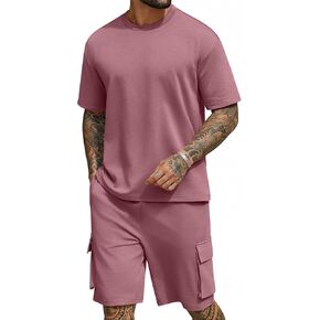 COOFANDY Men's Shirt and Shorts Set 2 Piece Fashion Summer Tracksuits Cotton Oversized T-Shirts Cargo Shorts Outfits in Kuwait