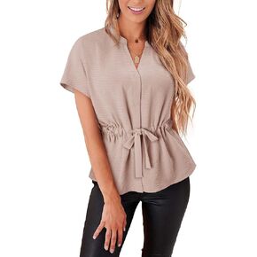 Magritta Short Sleeve Shirts for Women Dressy Loose Fit Peplum Summer Tops Casual Button Down Blouses in Kuwait