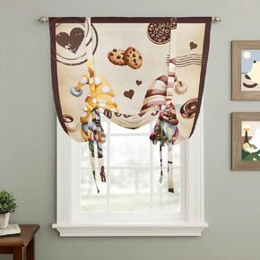 Farmhouse Coffee Time Tie Up Curtains for Window, Vintage Gnomes Desserts Burnt Brown Thermal Balloon Shade Adjustable Rod Pocket Curtains Valance Panels for Kitchen Bathroom Café 42'' x 45'' in Saudi Arabia