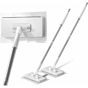 KZKR Floor Squeegee Broom Scrubber مع مقبض طويل ، مكشطة مكنسة مطاطية مع 180 درجة تنظيف شفرة السيليكون الدوارة للخرسانة بلاط دش دش الزجاج مرآب إزالة الشعر للحيوانات الأليفة in Kuwait