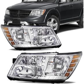 For 2009 2010 2011 2012 2013 2014 2015 2016 2017 2018 2019 2020 Journey Headlight Assembly Compatible with 2009-2018 Dodge Journey Clear Lens Chrome Housing Amber Reflector Headlamp Replacement in Kuwait